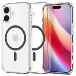 Kaitseümbris Ultra Hybrid (MagFit), Apple iPhone 17, läbipaistev tumehalli MagSafe ringiga, Spigen