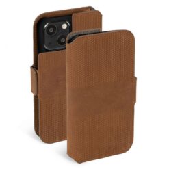 Kaitseümbris kaanega Leather PhoneWallet, Apple iPhone 13, naturaalsest nahast, konjakipruun, Krusell