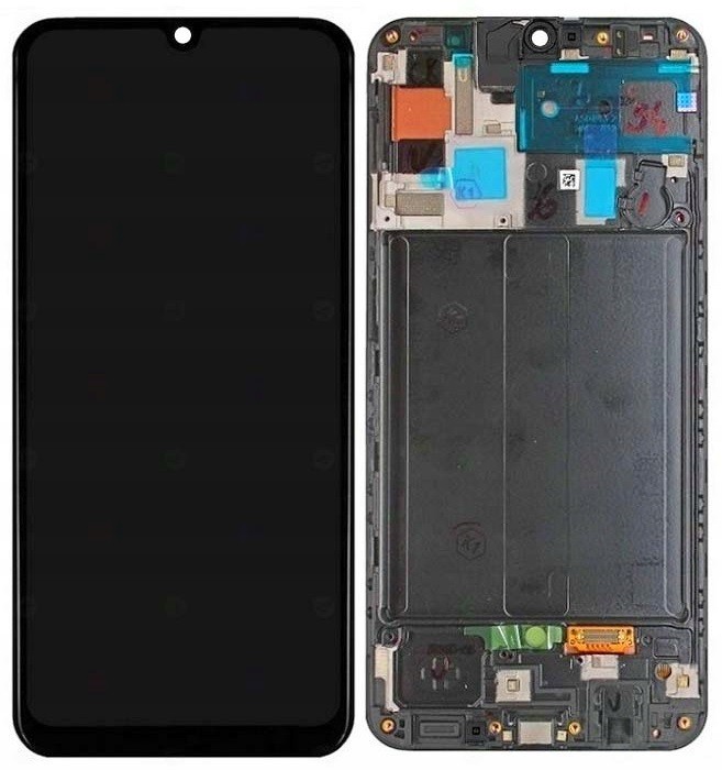 LCD screen Samsung A505 A50 2019 with touch screen and frame Black original (service pack)