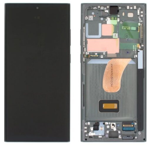 LCD screen Samsung S918 S23 Ultra 5G with touch screen and frame Green original (assembled service pack)