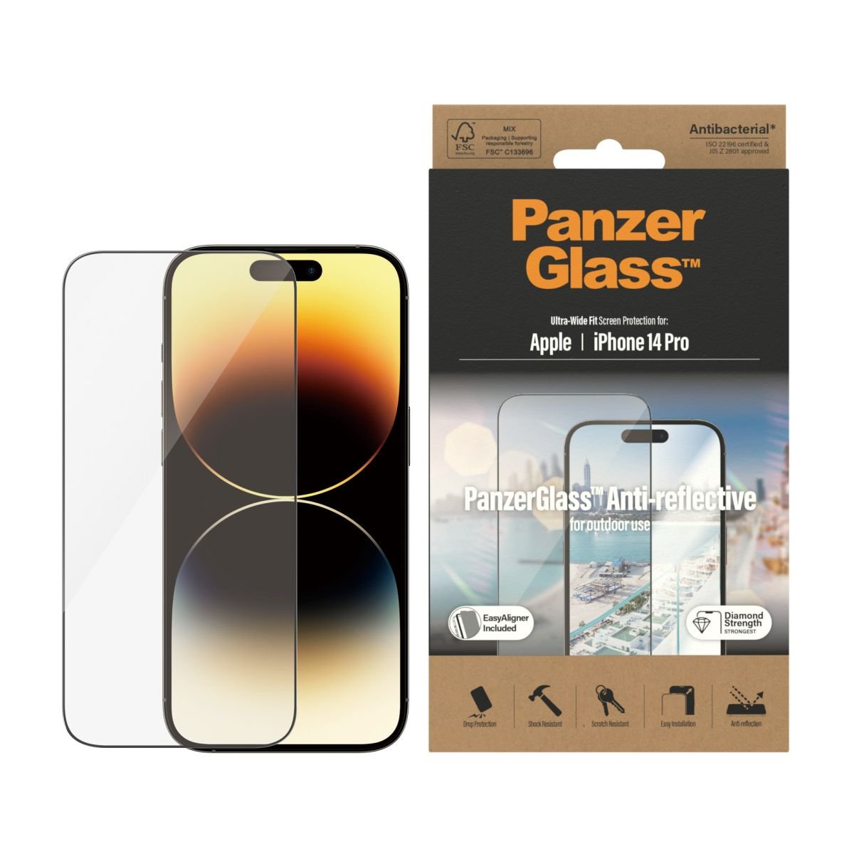Kaitseklaas peegeldumisvastane, Apple iPhone 14 Pro, musta äärega, PanzerGlass - Image 2