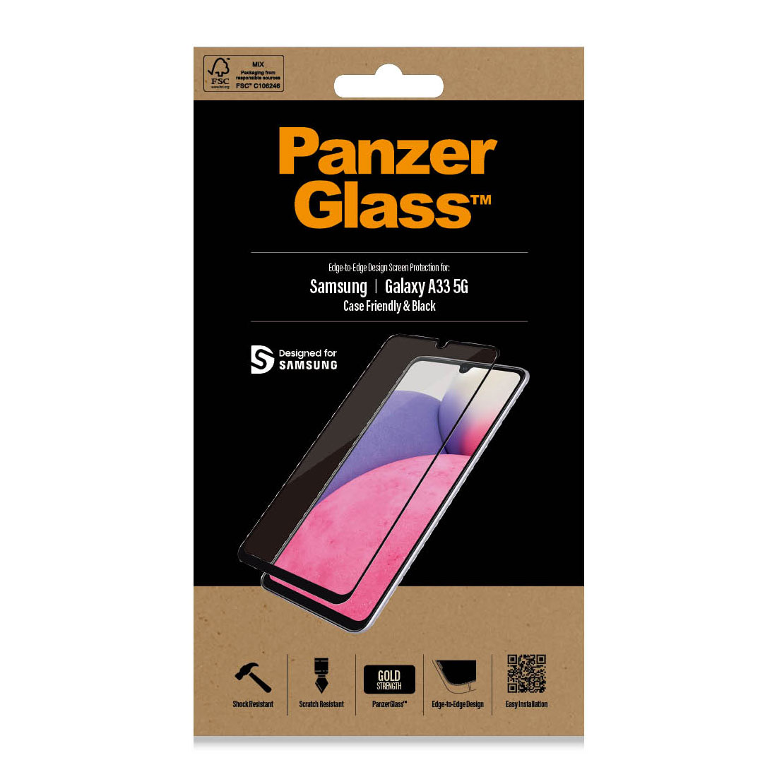 Kaitseklaas Samsung Galaxy A33 5G, ümbrisesõbralik, musta äärega, PanzerGlass - Image 2