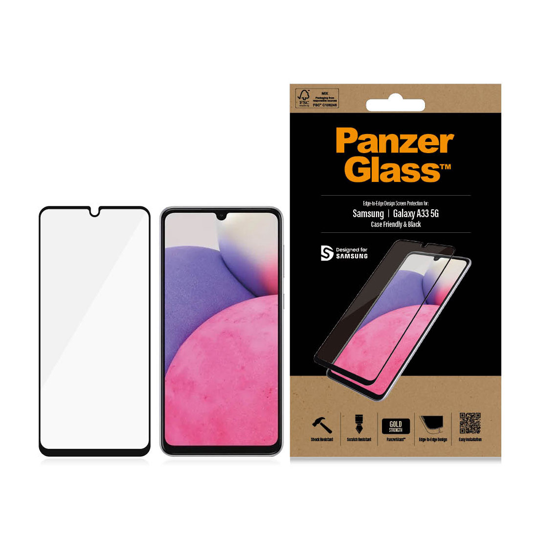 Kaitseklaas Samsung Galaxy A33 5G, ümbrisesõbralik, musta äärega, PanzerGlass - Image 3