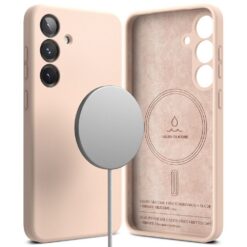 Kaitseümbris Silicone Magnetic, Samsung Galaxy S25, heleroosa, MagSafe ühilduv, Ringke