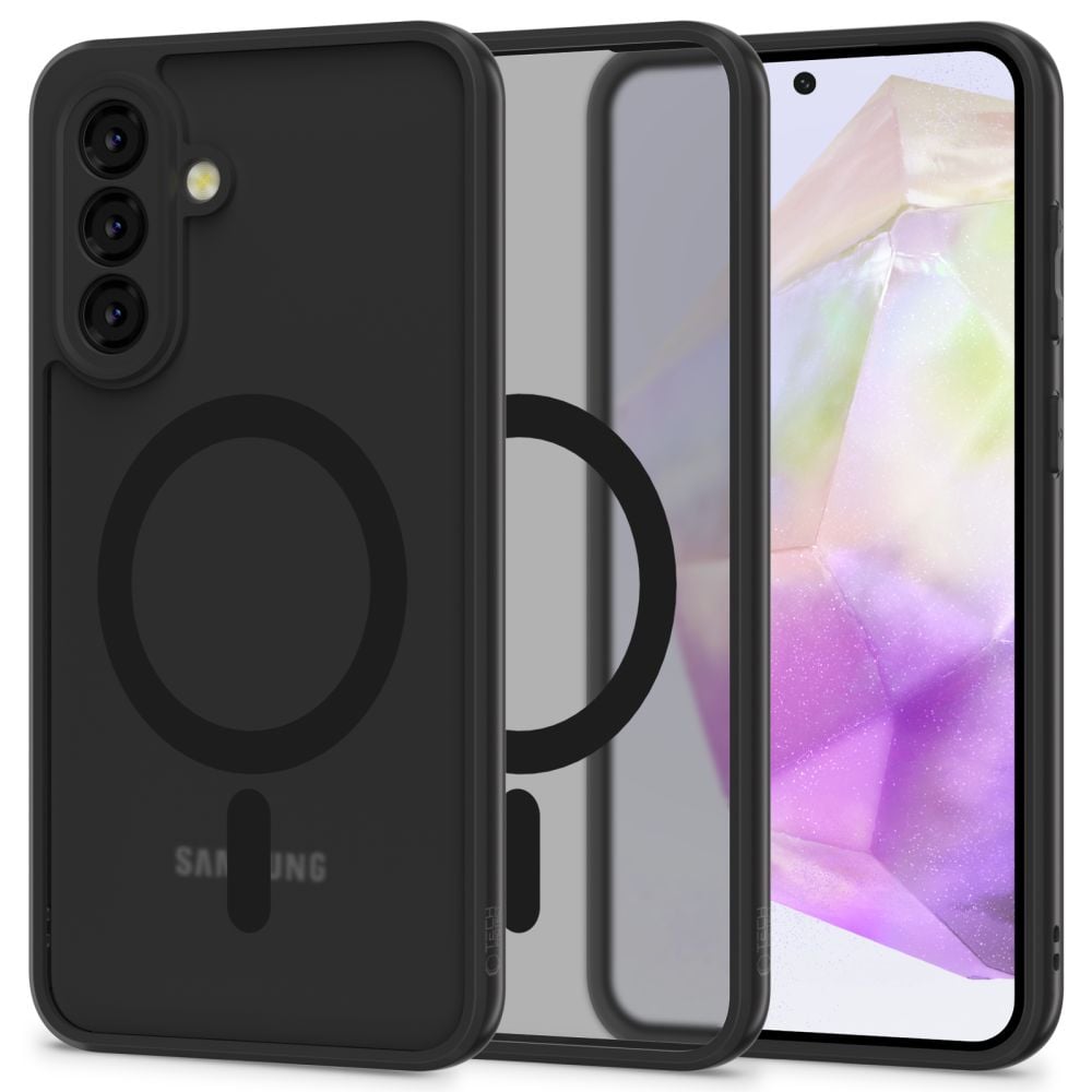 Kaitseümbris Magmat MagSafe, Samsung Galaxy A36 5G, matt läbipaistev musta äärega, Tech-Protect