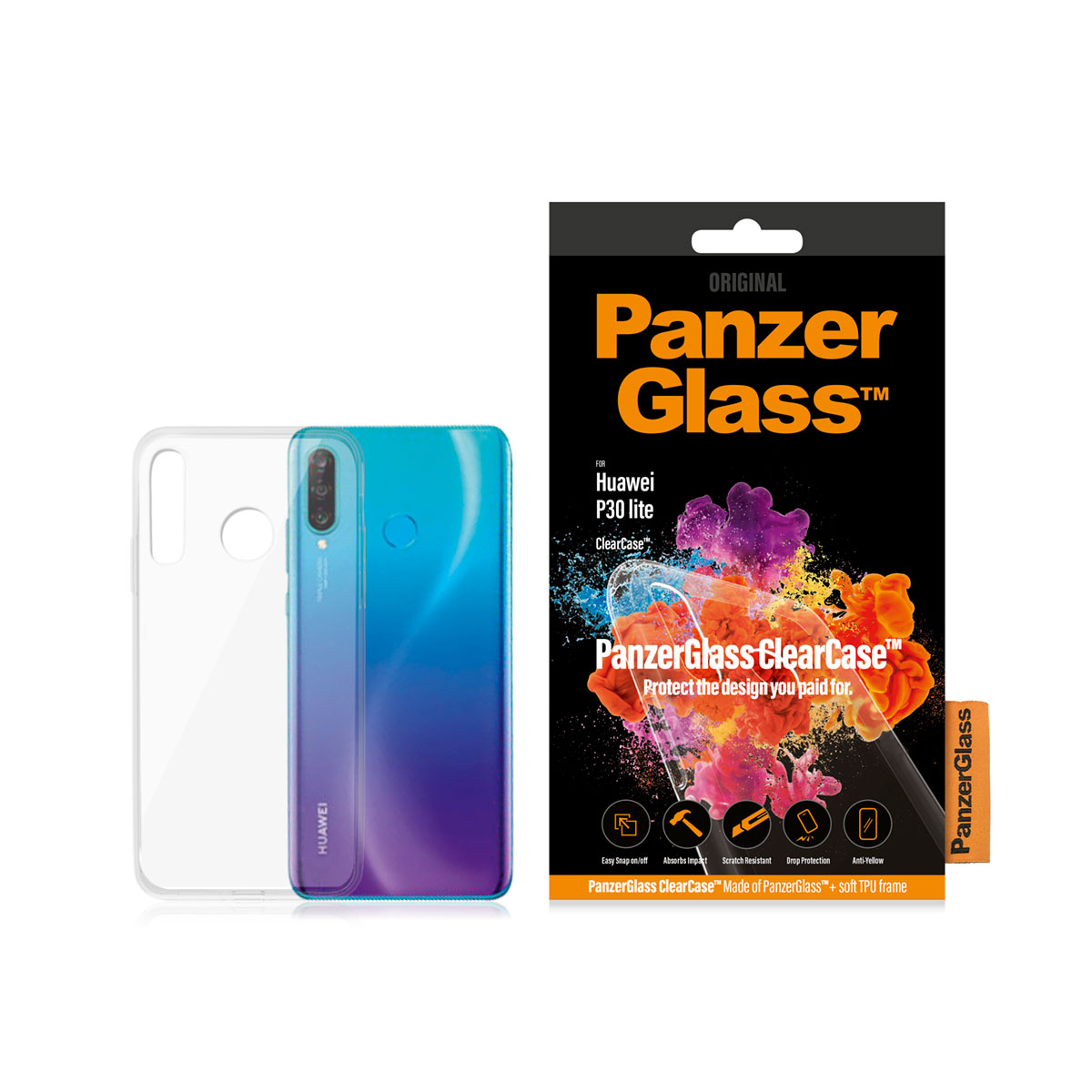 Kaitseümbris ClearCase, Huawei P30 lite, klaasist tagaküljega, läbipaistev, PanzerGlass