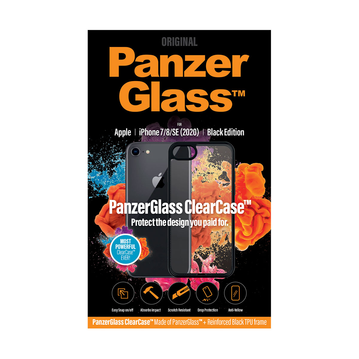 Kaitseümbris ClearCase, Apple iPhone 7 / 8 / SE (2020/2022), klaasist tagaküljega, musta äärega, PanzerGlass - Image 4