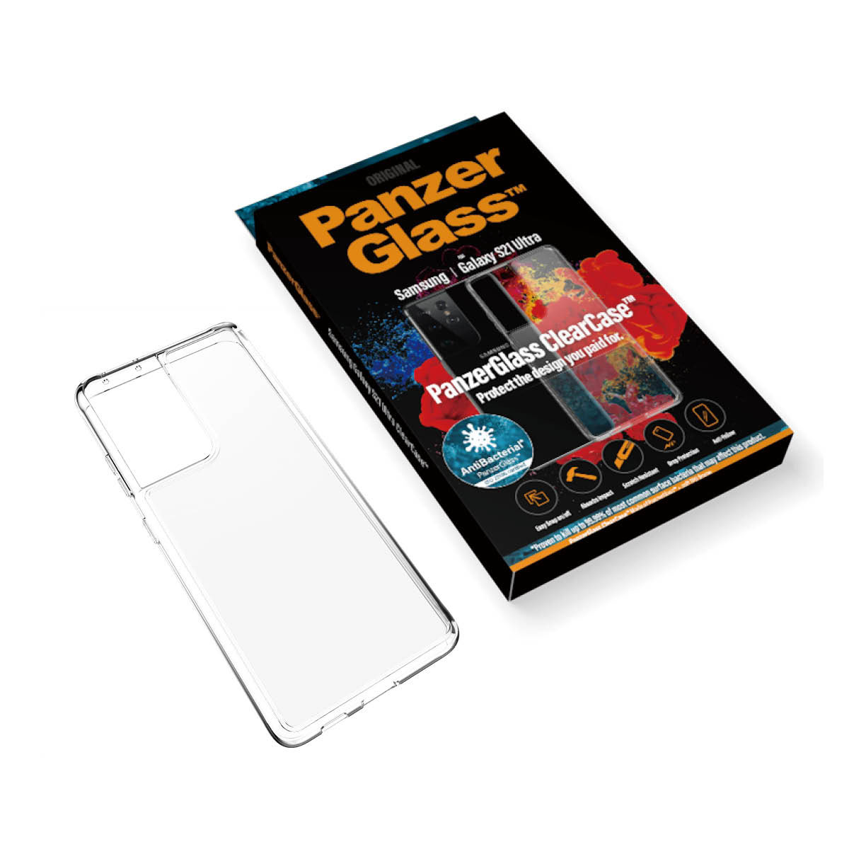 Kaitseümbris ClearCase, Samsung Galaxy S21 Ultra 5G, klaasist tagaküljega, läbipaistev, PanzerGlass - Image 5