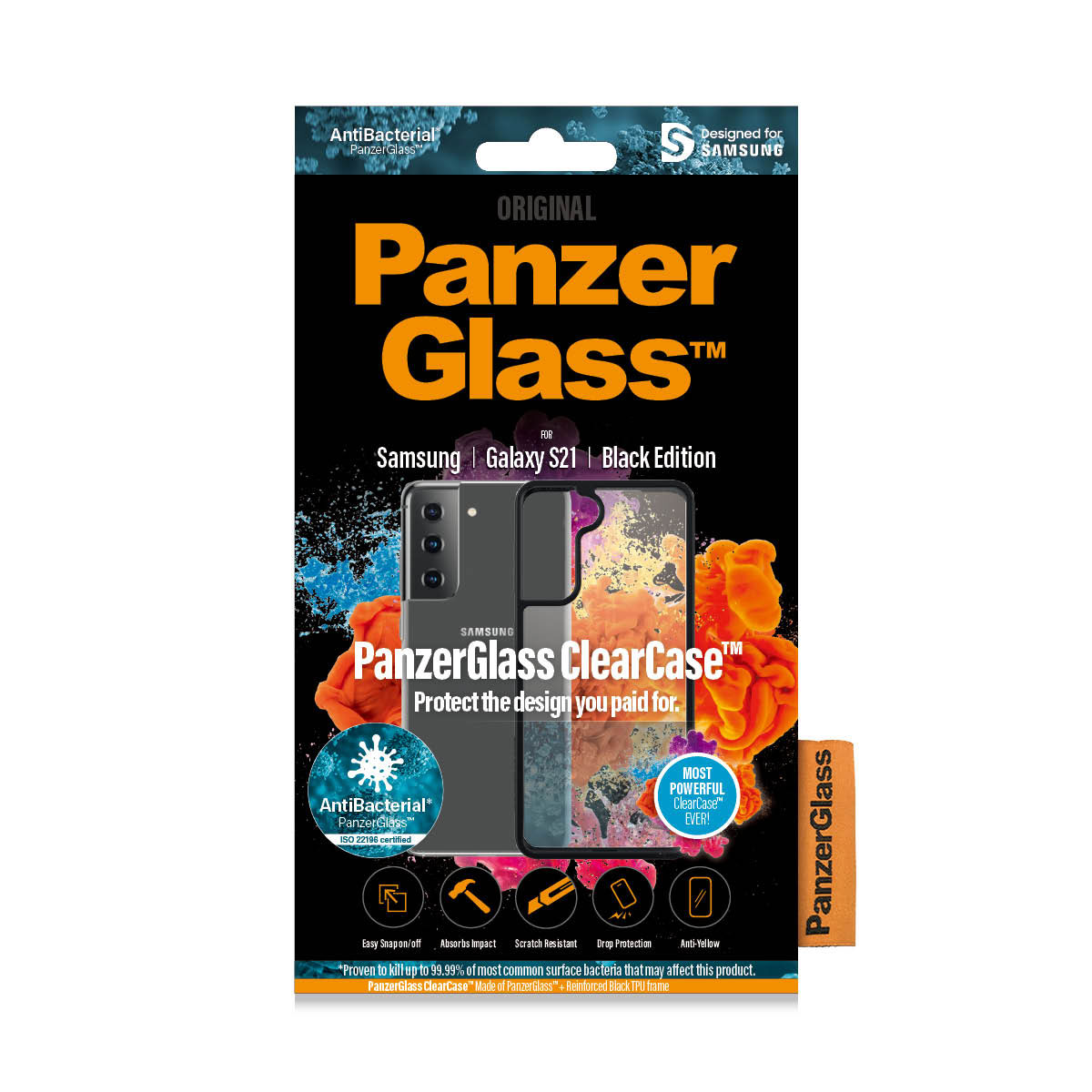 Kaitseümbris ClearCase, Samsung Galaxy S21 5G, klaasist tagaküljega, läbipaistev musta äärega, PanzerGlass - Image 2