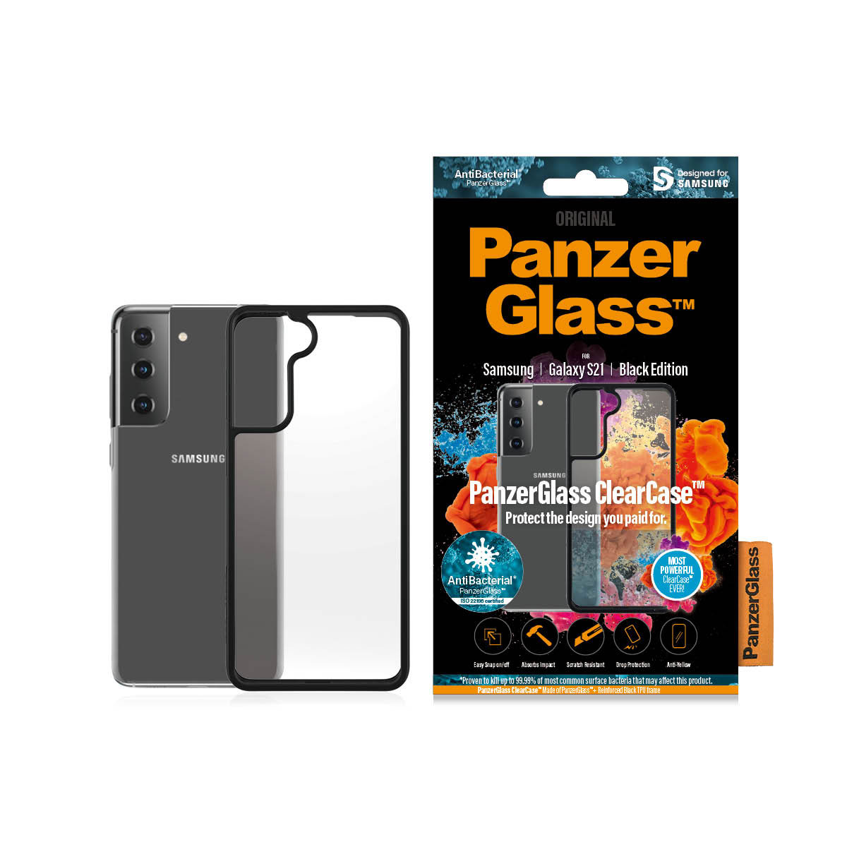 Kaitseümbris ClearCase, Samsung Galaxy S21 5G, klaasist tagaküljega, läbipaistev musta äärega, PanzerGlass - Image 3