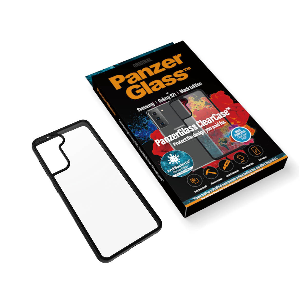 Kaitseümbris ClearCase, Samsung Galaxy S21 5G, klaasist tagaküljega, läbipaistev musta äärega, PanzerGlass - Image 5