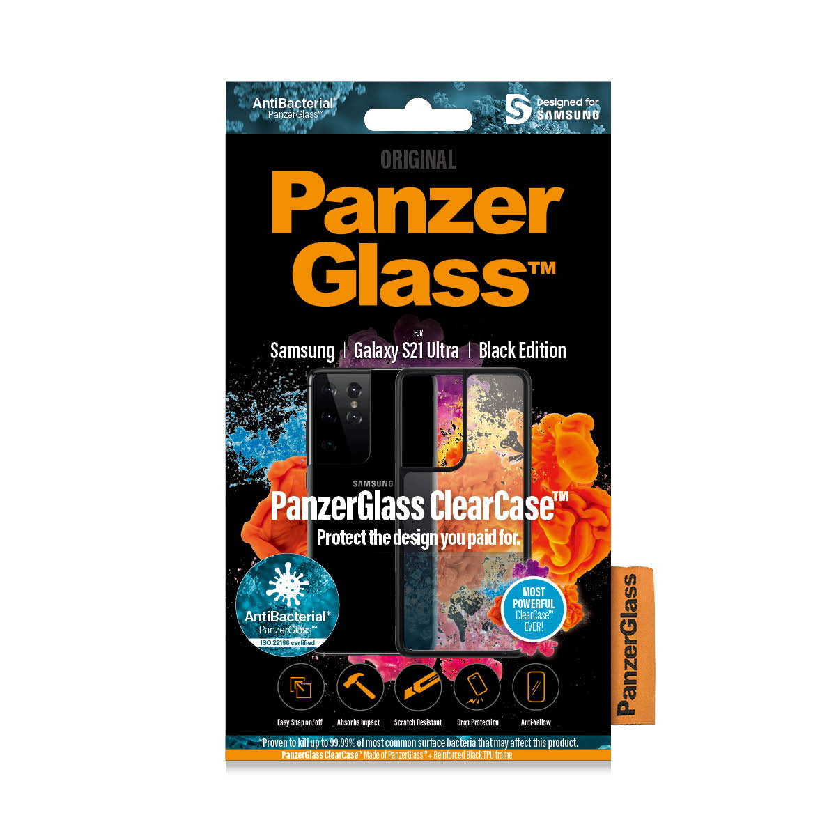 Kaitseümbris ClearCase, Samsung Galaxy S21 Ultra 5G, klaasist tagaküljega, läbipaistev musta äärega, PanzerGlass - Image 2