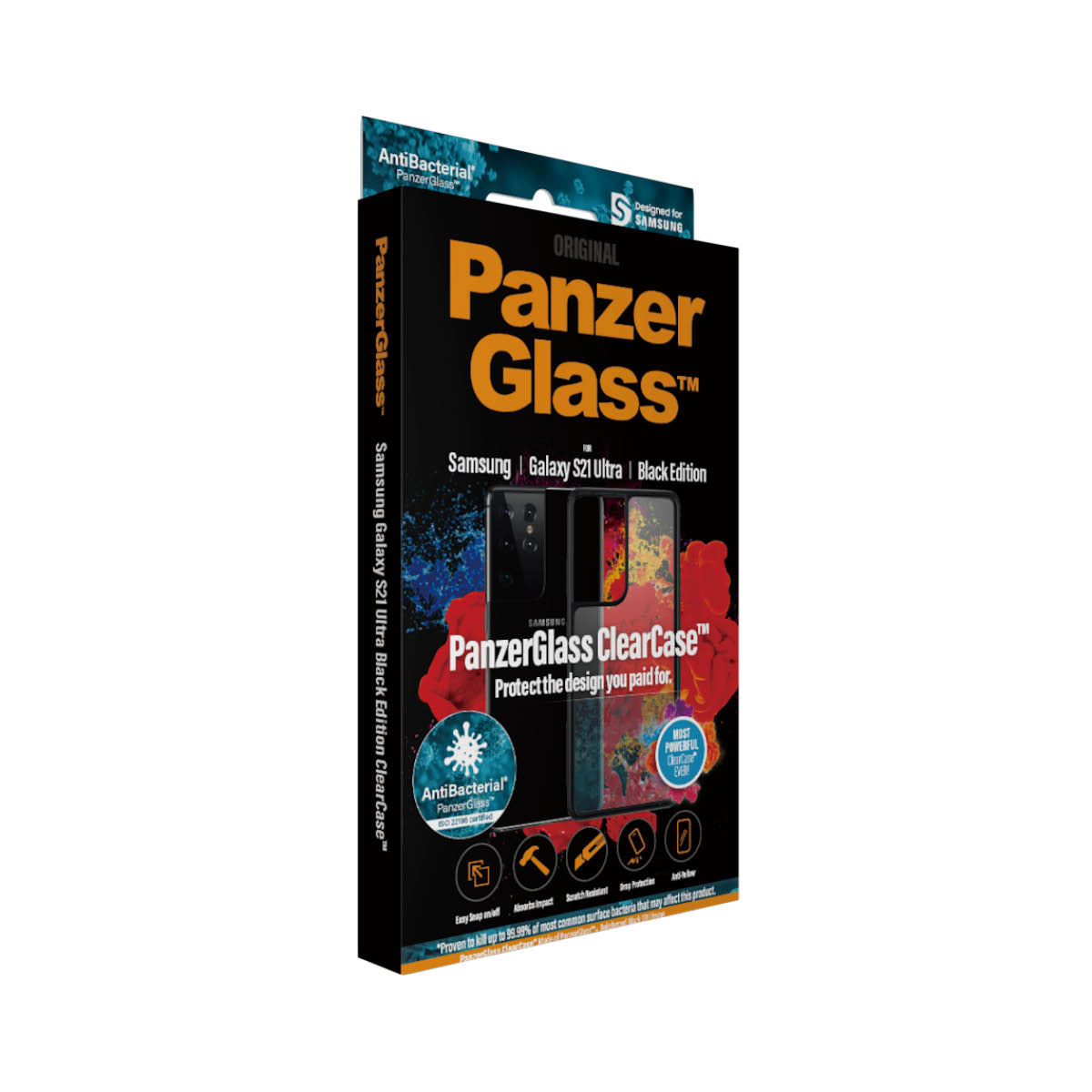 Kaitseümbris ClearCase, Samsung Galaxy S21 Ultra 5G, klaasist tagaküljega, läbipaistev musta äärega, PanzerGlass - Image 4