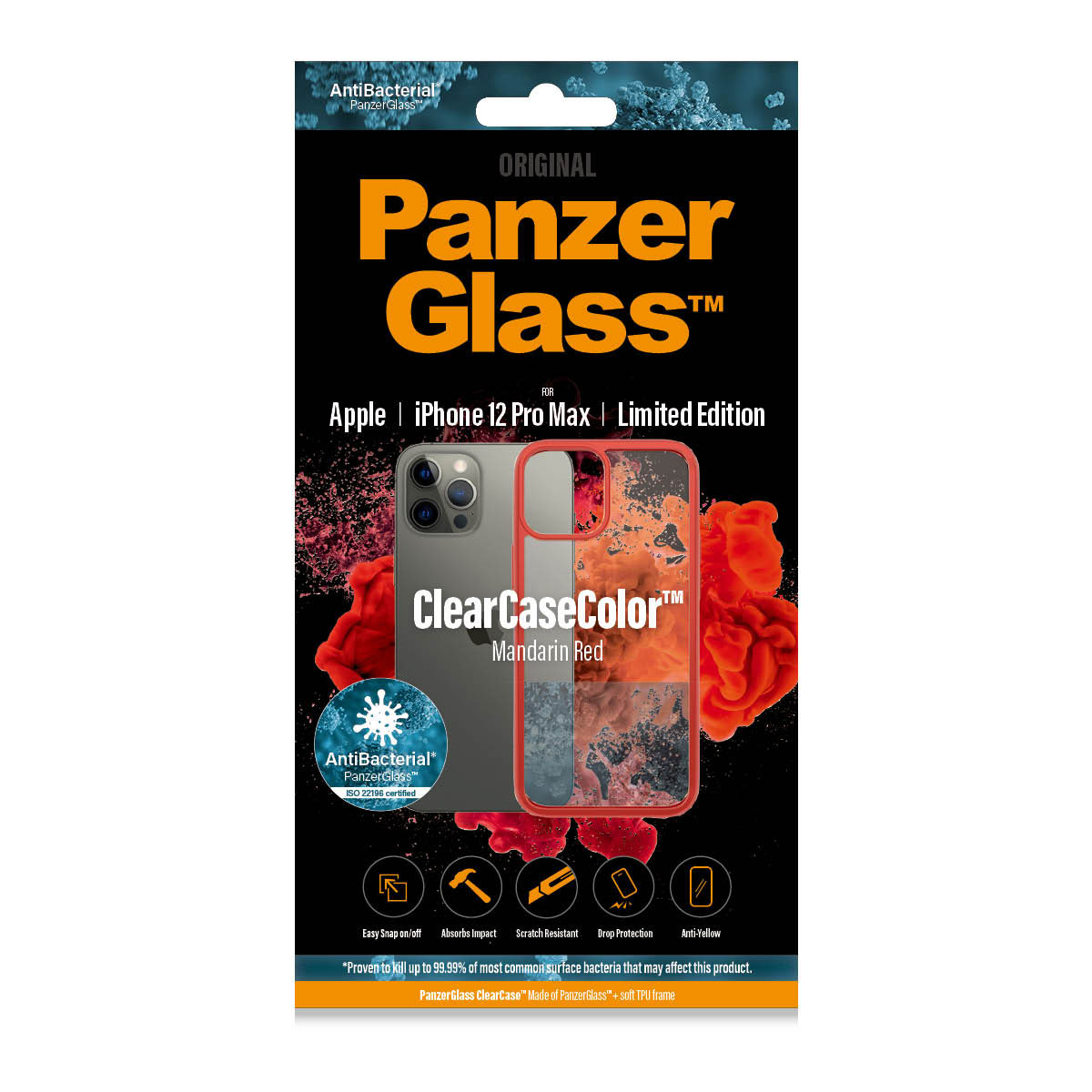 Kaitseümbris ClearCase, Apple iPhone 12 Pro Max, klaasist tagaküljega, punane / läbipaistev, PanzerGlass - Image 2