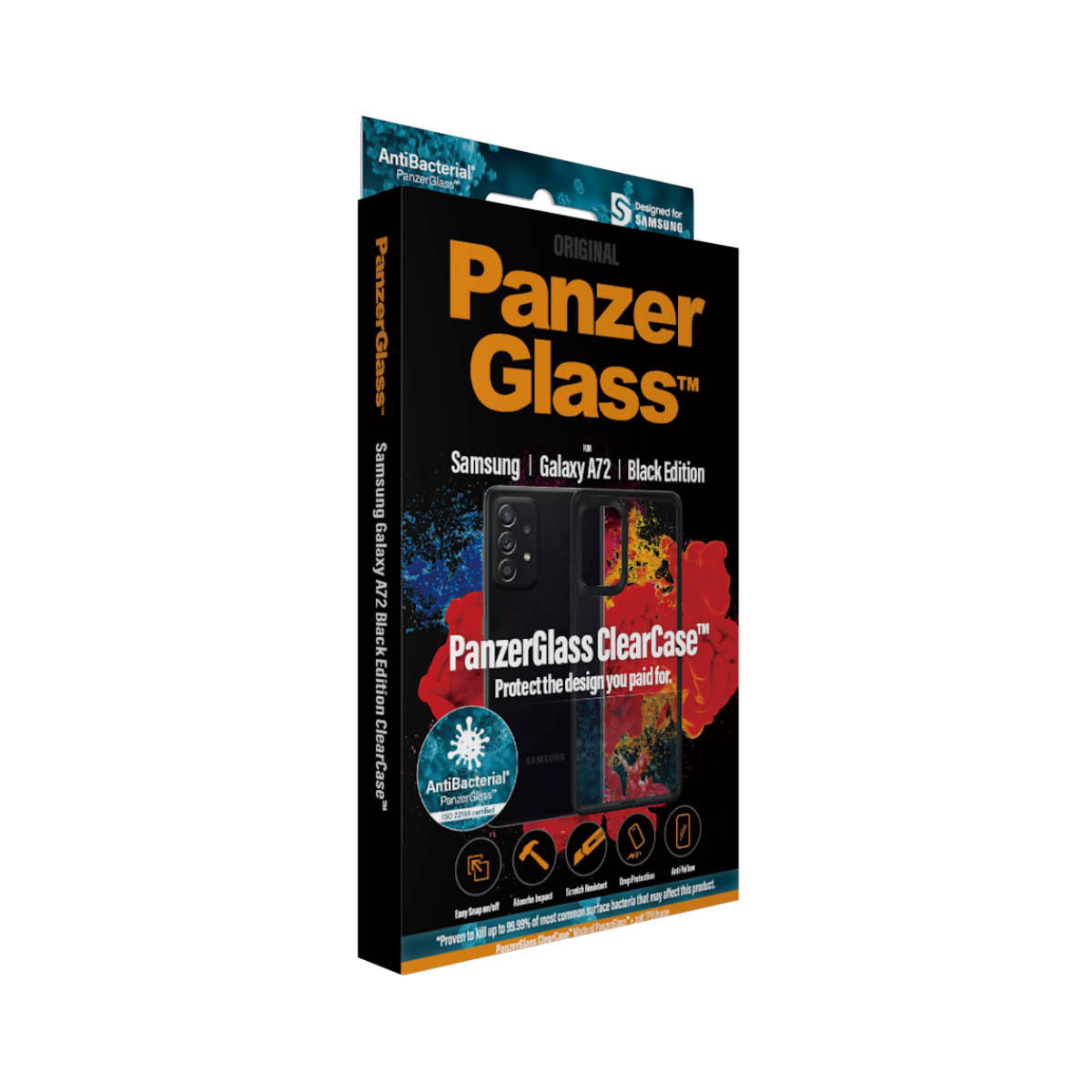 Kaitseümbris ClearCase, Samsung Galaxy A72, klaasist tagaküljega, läbipaistev musta äärega, PanzerGlass - Image 4