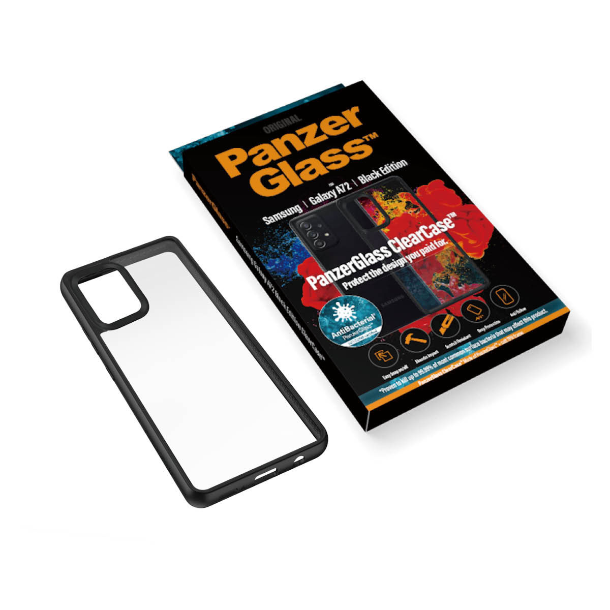 Kaitseümbris ClearCase, Samsung Galaxy A72, klaasist tagaküljega, läbipaistev musta äärega, PanzerGlass - Image 5