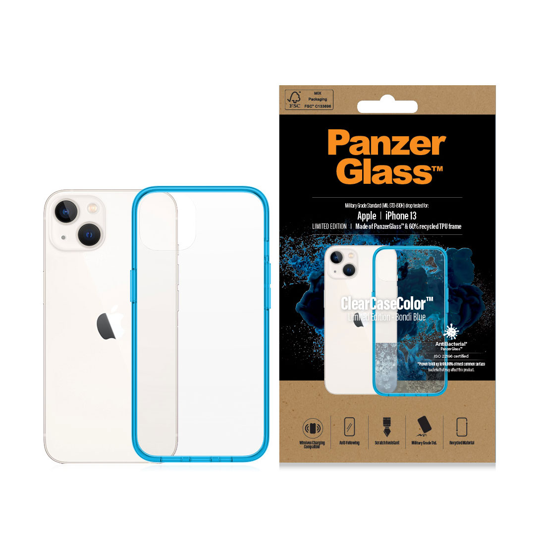 Kaitseümbris ClearCaseColor, Apple iPhone 13, klaasist tagaküljega, sinine / läbipaistev, PanzerGlass - Image 3