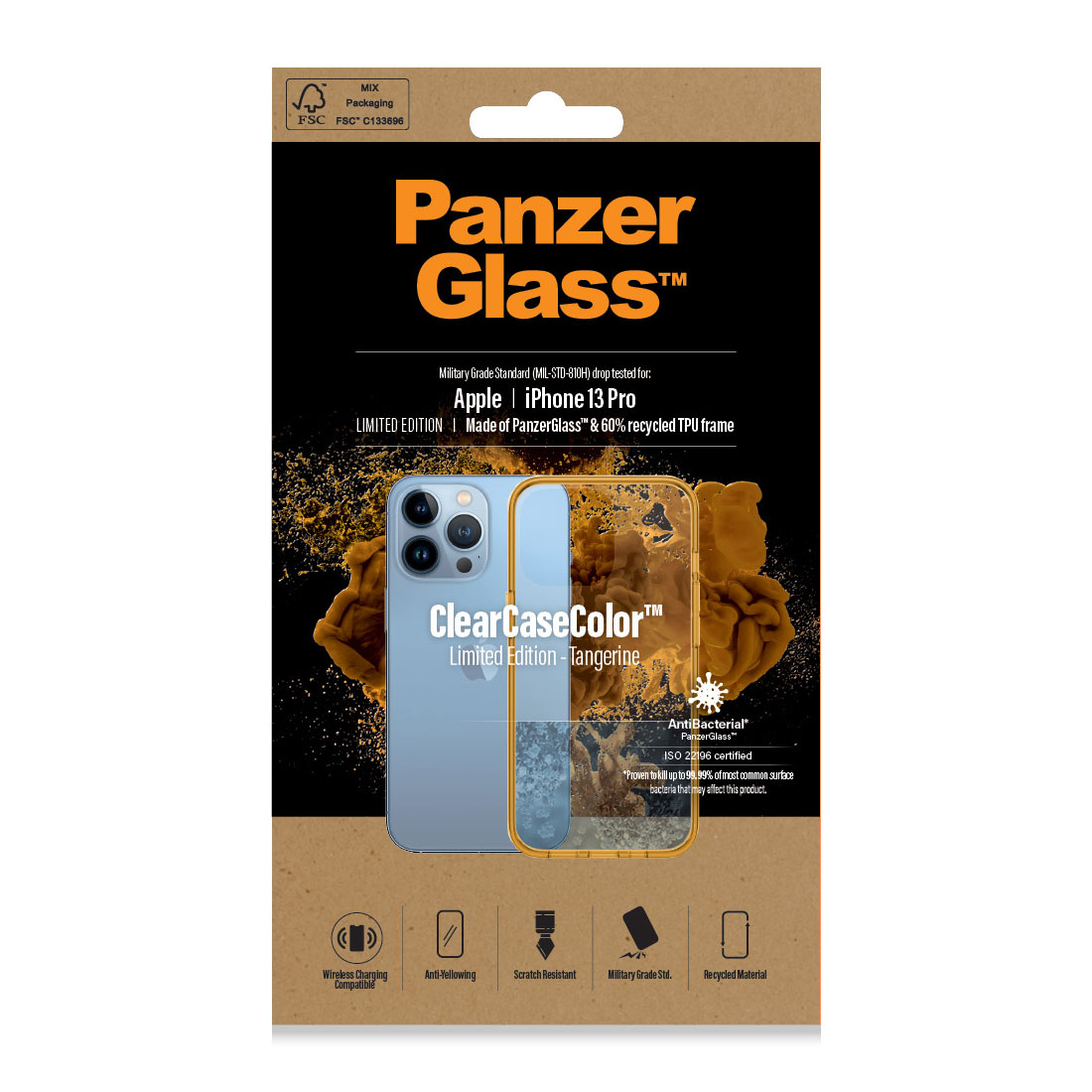 Kaitseümbris ClearCaseColor, Apple iPhone 13 Pro, klaasist tagaküljega, oranž / läbipaistev, PanzerGlass - Image 2