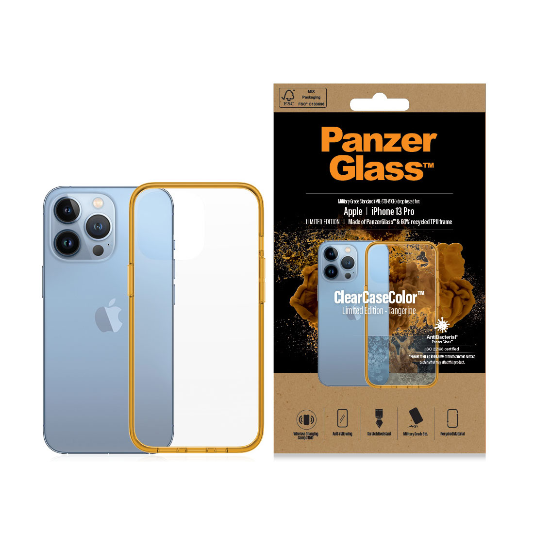 Kaitseümbris ClearCaseColor, Apple iPhone 13 Pro, klaasist tagaküljega, oranž / läbipaistev, PanzerGlass - Image 3