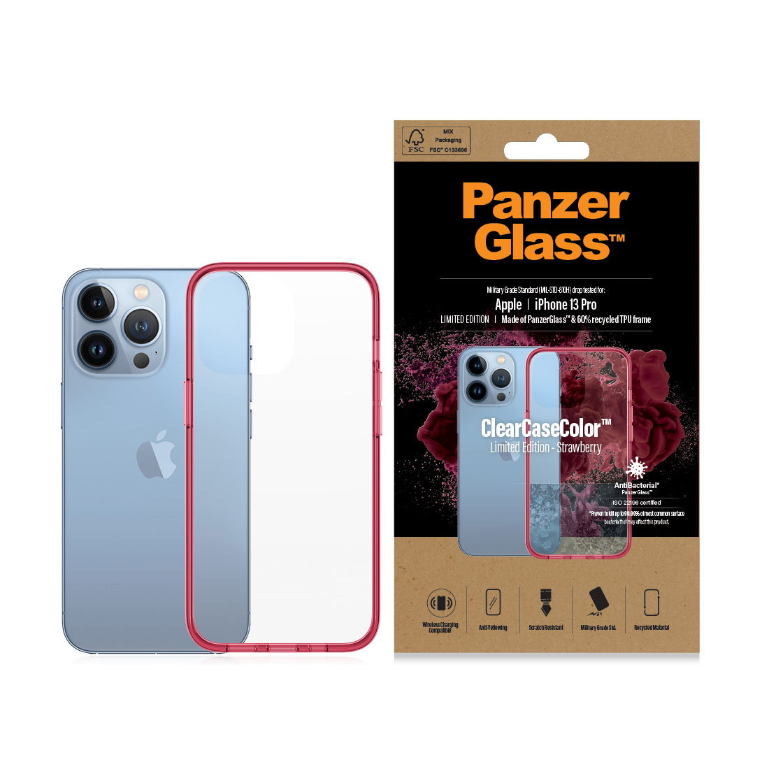 Kaitseümbris ClearCaseColor, Apple iPhone 13 Pro, klaasist tagaküljega, punane / läbipaistev, PanzerGlass - Image 3