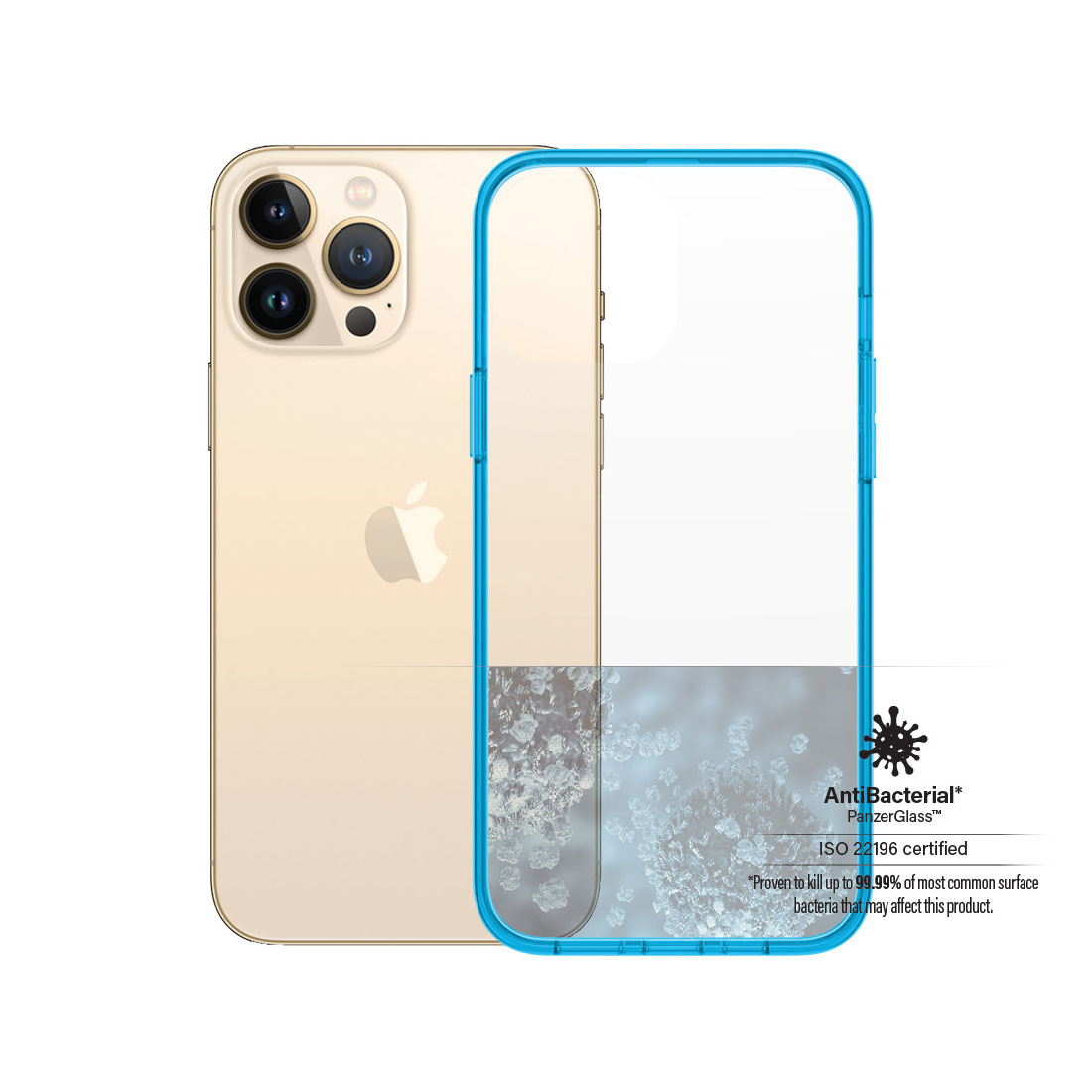 Kaitseümbris ClearCaseColor, Apple iPhone 13 Pro Max, klaasist tagaküljega, sinine / läbipaistev, PanzerGlass