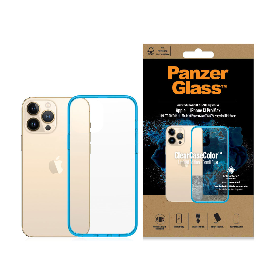 Kaitseümbris ClearCaseColor, Apple iPhone 13 Pro Max, klaasist tagaküljega, sinine / läbipaistev, PanzerGlass - Image 3