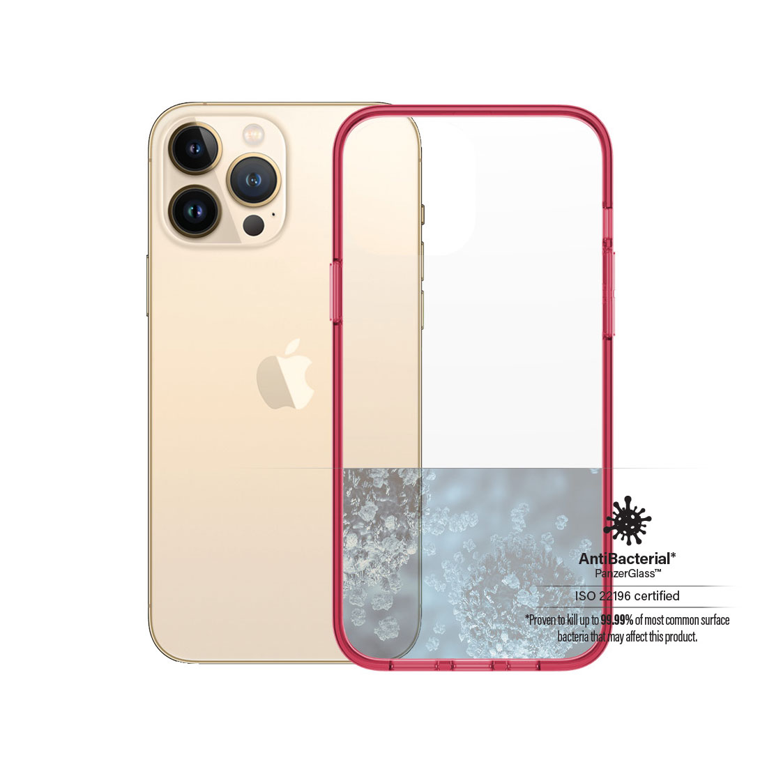 Kaitseümbris ClearCaseColor, Apple iPhone 13 Pro Max, klaasist tagaküljega, punane / läbipaistev, PanzerGlass