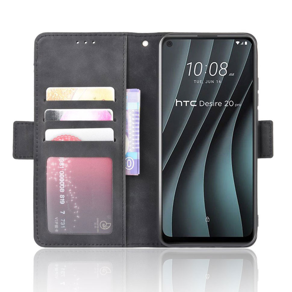 Kaitseümbris kaanega, HTC Desire 20 Pro, kaarditaskutega, must - Image 2