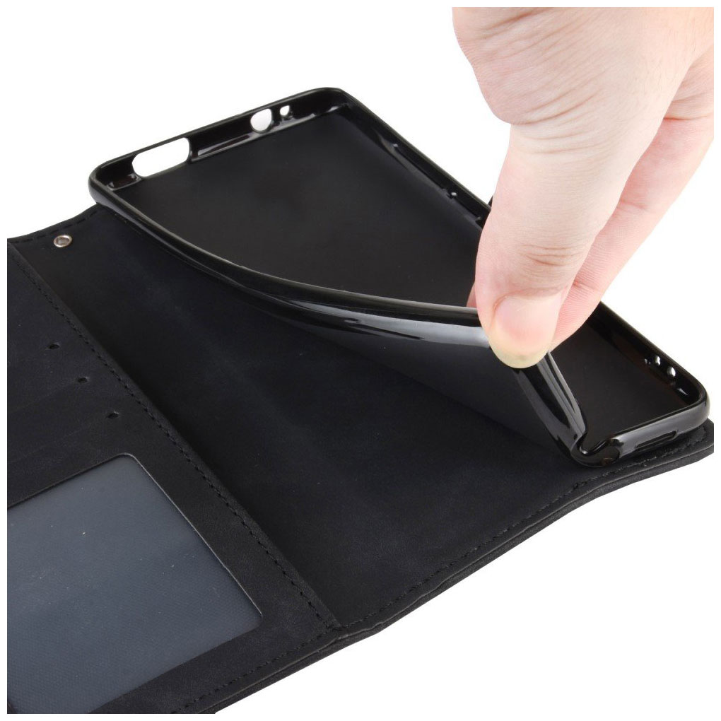 Kaitseümbris kaanega, HTC Desire 20 Pro, kaarditaskutega, must - Image 6