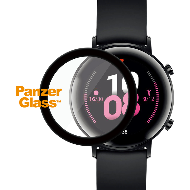 Ekraanikaitseklaas Huawei Watch GT 2 42mm, veekindel, kumera musta äärega, PanzerGlass