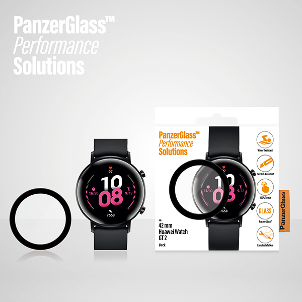 Ekraanikaitseklaas Huawei Watch GT 2 42mm, veekindel, kumera musta äärega, PanzerGlass - Image 3