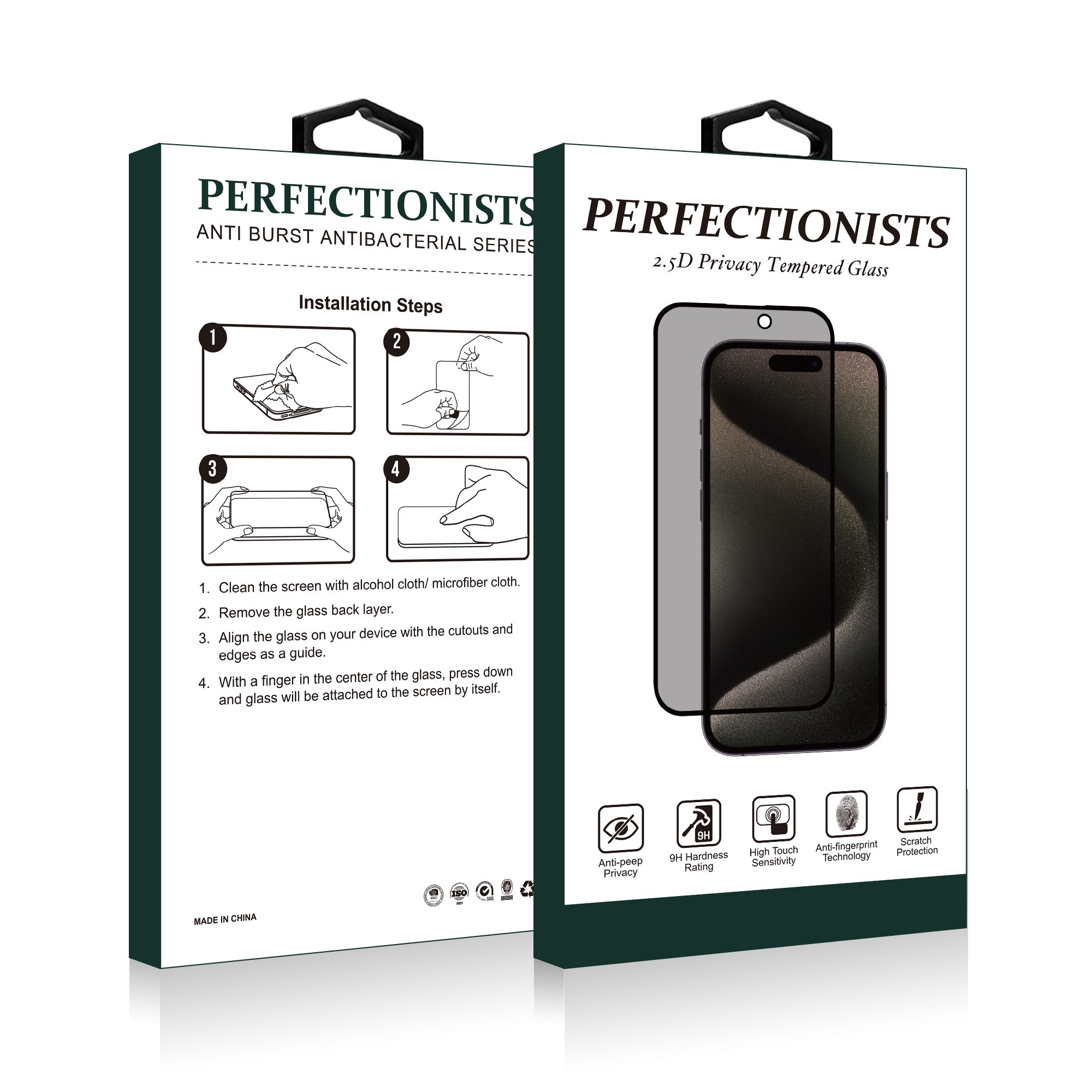 LCD kaitsev karastatud klaas 2.5D Privacy Perfectionists Apple iPhone 17 Pro Max must