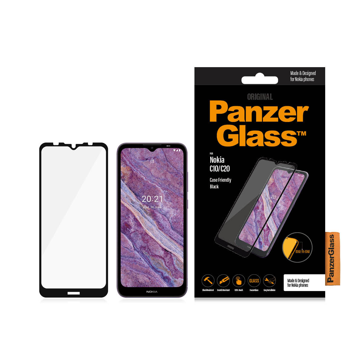 Kaitseklaas Nokia C10 / C20, ümbrisesõbralik, musta äärega, PanzerGlass - Image 3