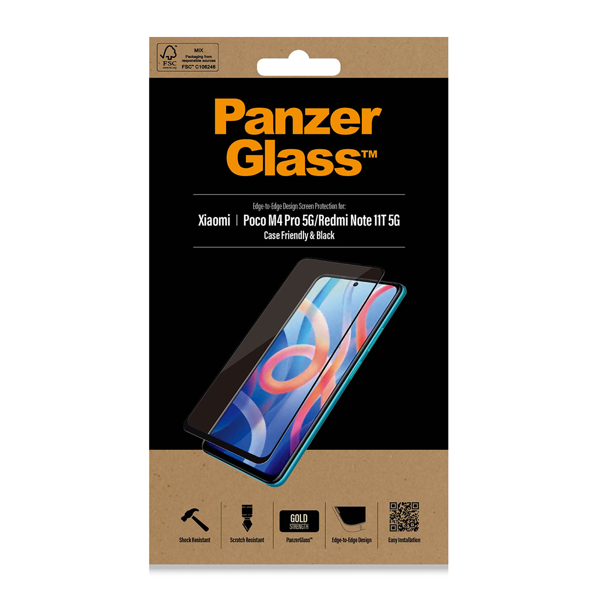 Kaitseklaas Xiaomi Redmi Note 11T 5G / Poco M4 Pro 5G, ümbrisesõbralik, musta äärega, PanzerGlass - Image 2