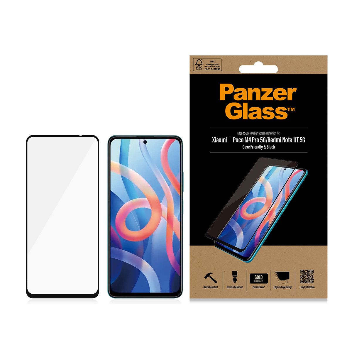Kaitseklaas Xiaomi Redmi Note 11T 5G / Poco M4 Pro 5G, ümbrisesõbralik, musta äärega, PanzerGlass - Image 3