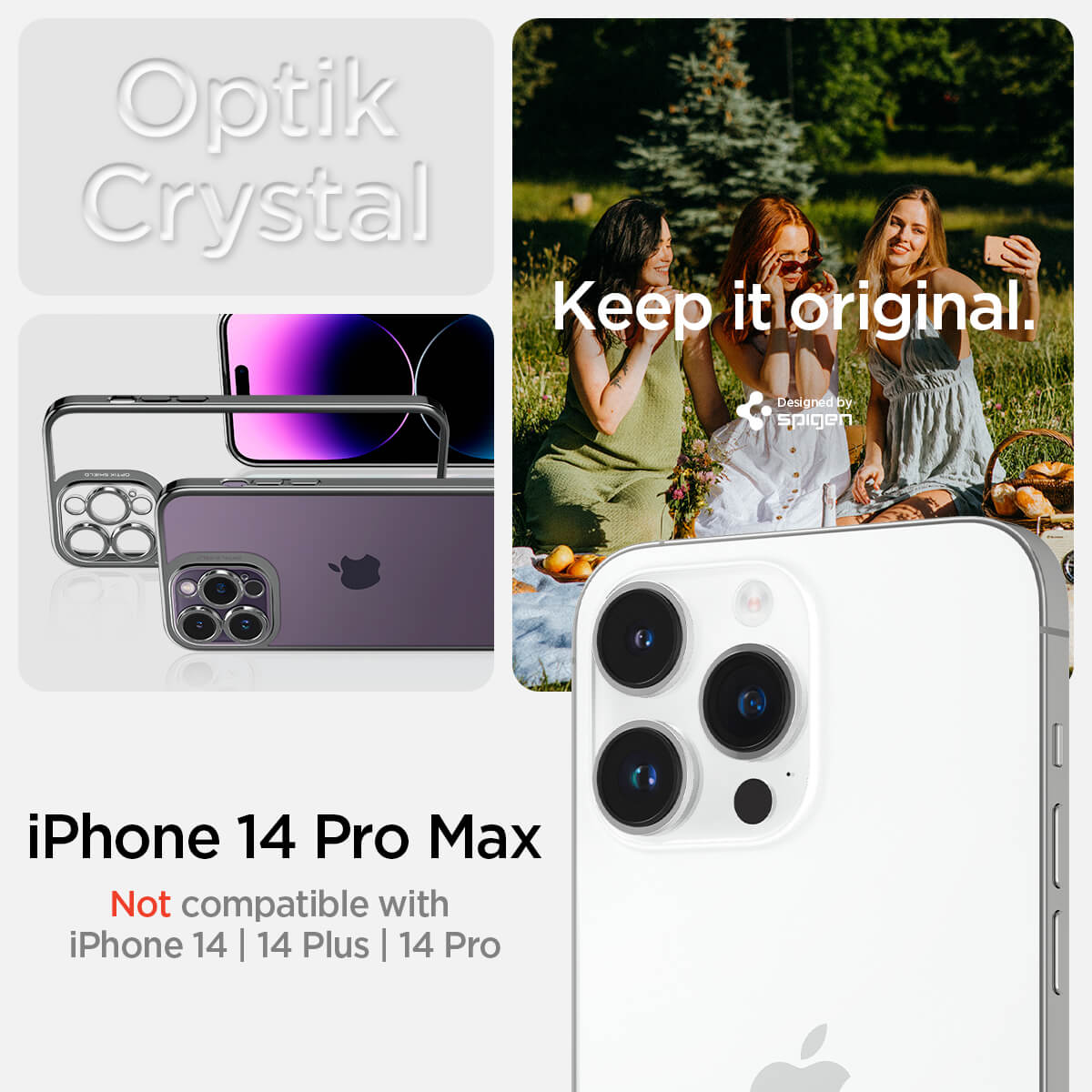 Kaitseümbris Optik Crystal, Apple iPhone 14 Pro Max, tagakaamera kaitsega, läbipaistev tumehalli äärega, Spigen - Image 9