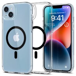 Kaitseümbris Ultra Hybrid MagFit, Apple iPhone 14 Plus, läbipaistev musta MagSafe ringiga, Spigen