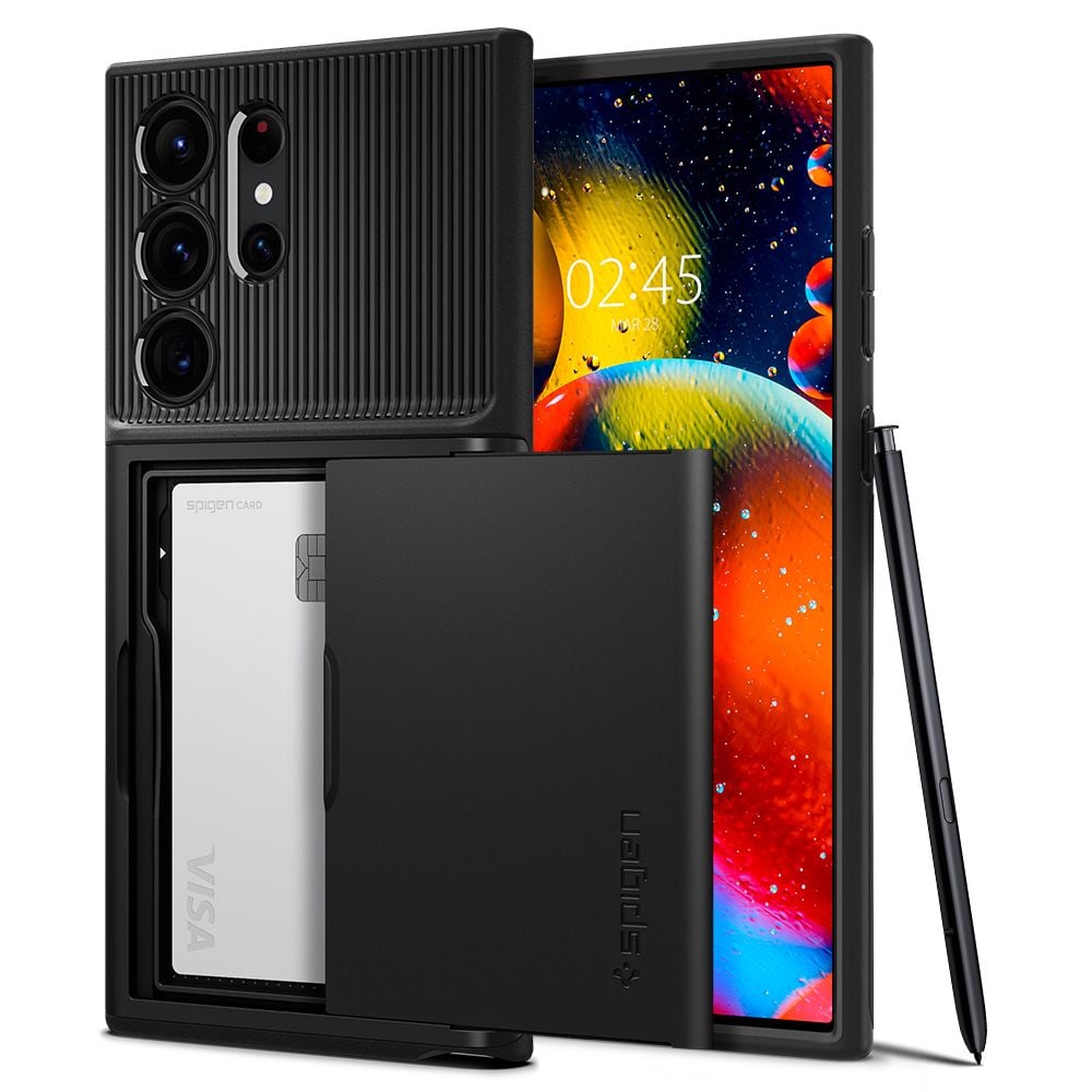 Kaitseümbris kaarditaskuga Slim Armor CS, Samsung Galaxy S23 Ultra, must, Spigen