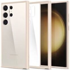 Kaitseümbris Ultra Hybrid, Samsung Galaxy S23 Ultra, läbipaistev beeži äärega, Spigen
