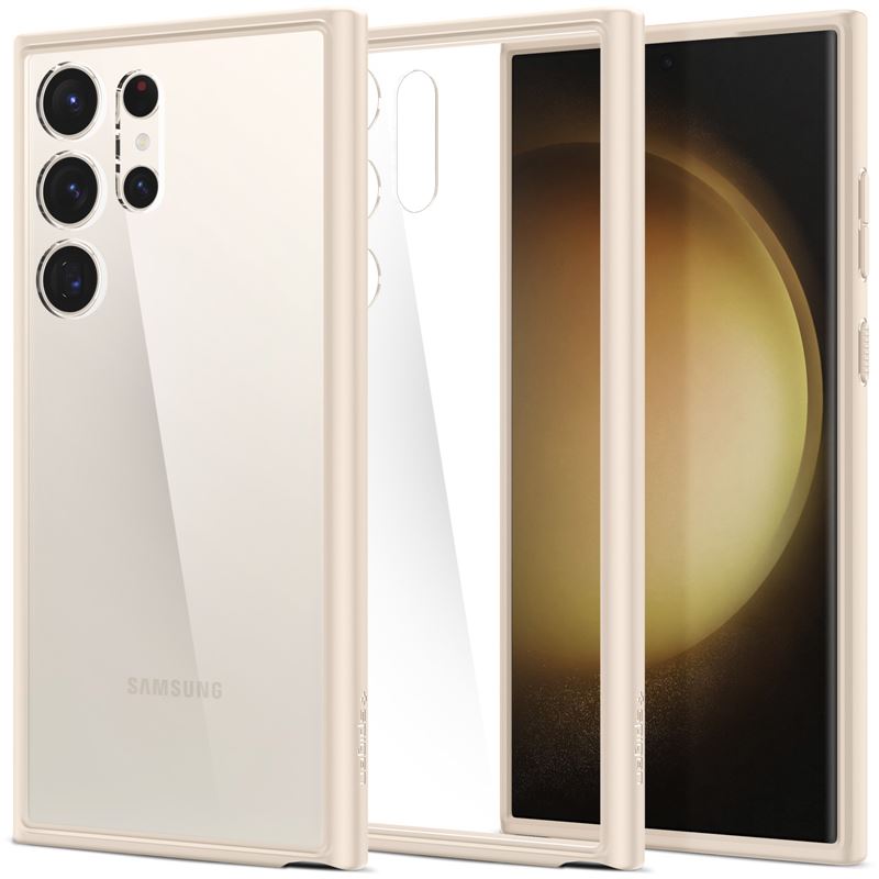 Kaitseümbris Ultra Hybrid, Samsung Galaxy S23 Ultra, läbipaistev beeži äärega, Spigen