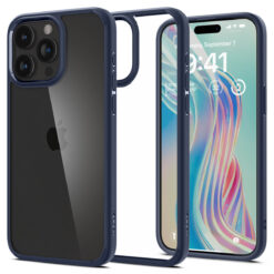 Kaitseümbris Ultra Hybrid, Apple iPhone 15 Pro, läbipaistev tumesinise äärega, Spigen