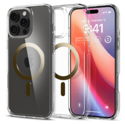 Kaitseümbris Ultra Hybrid (MagFit), Apple iPhone 16 Pro Max, läbipaistev kuldse MagSafe ringiga, Spigen