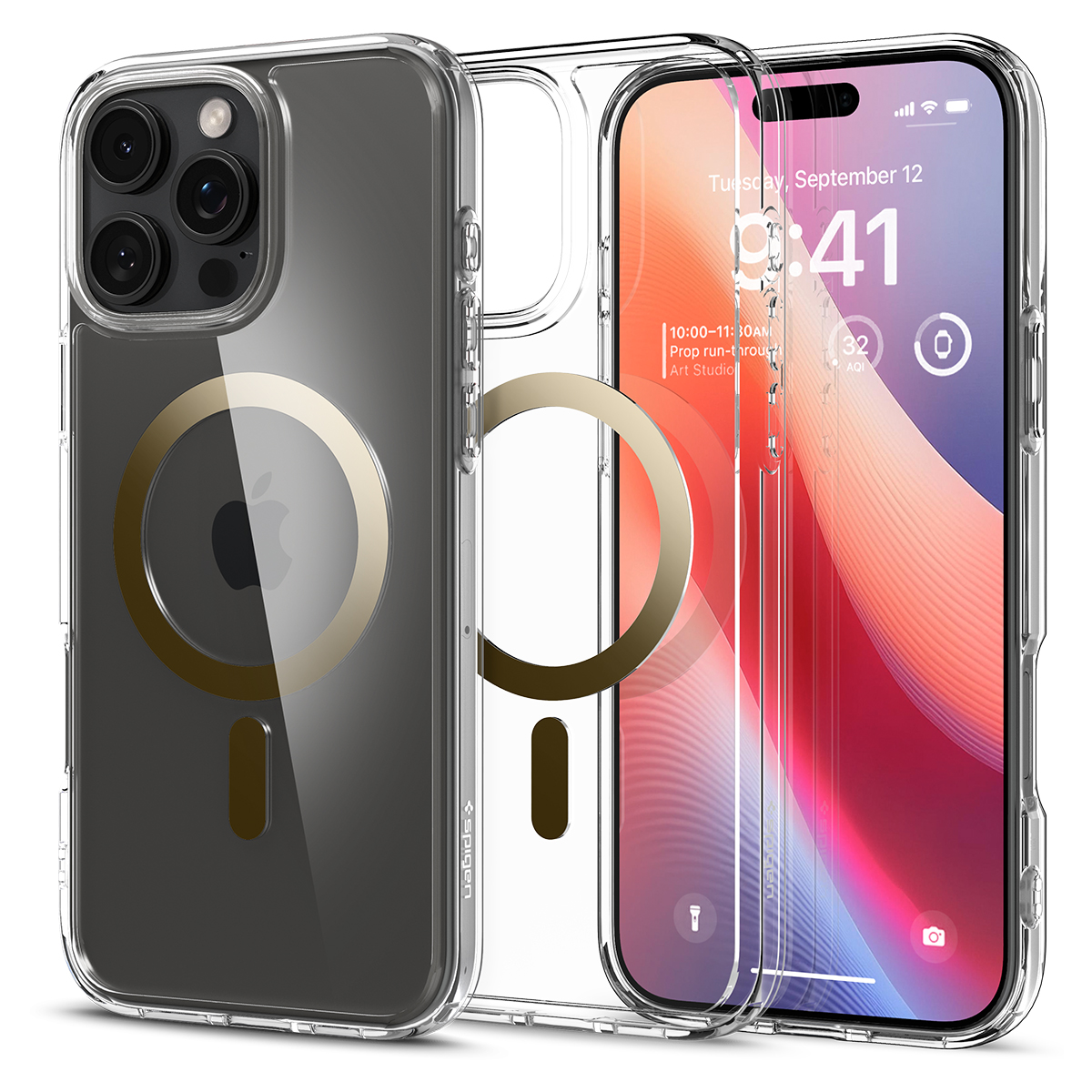 Kaitseümbris Ultra Hybrid (MagFit), Apple iPhone 16 Pro Max, läbipaistev kuldse MagSafe ringiga, Spigen