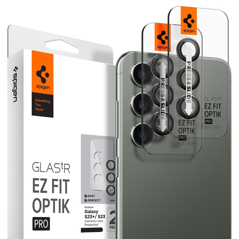 Tagakaamera kaitseklaas EZ Fit Optik Pro Lens Protector, Samsung Galaxy S23 / S23+, komplektis 2tk, must, Spigen