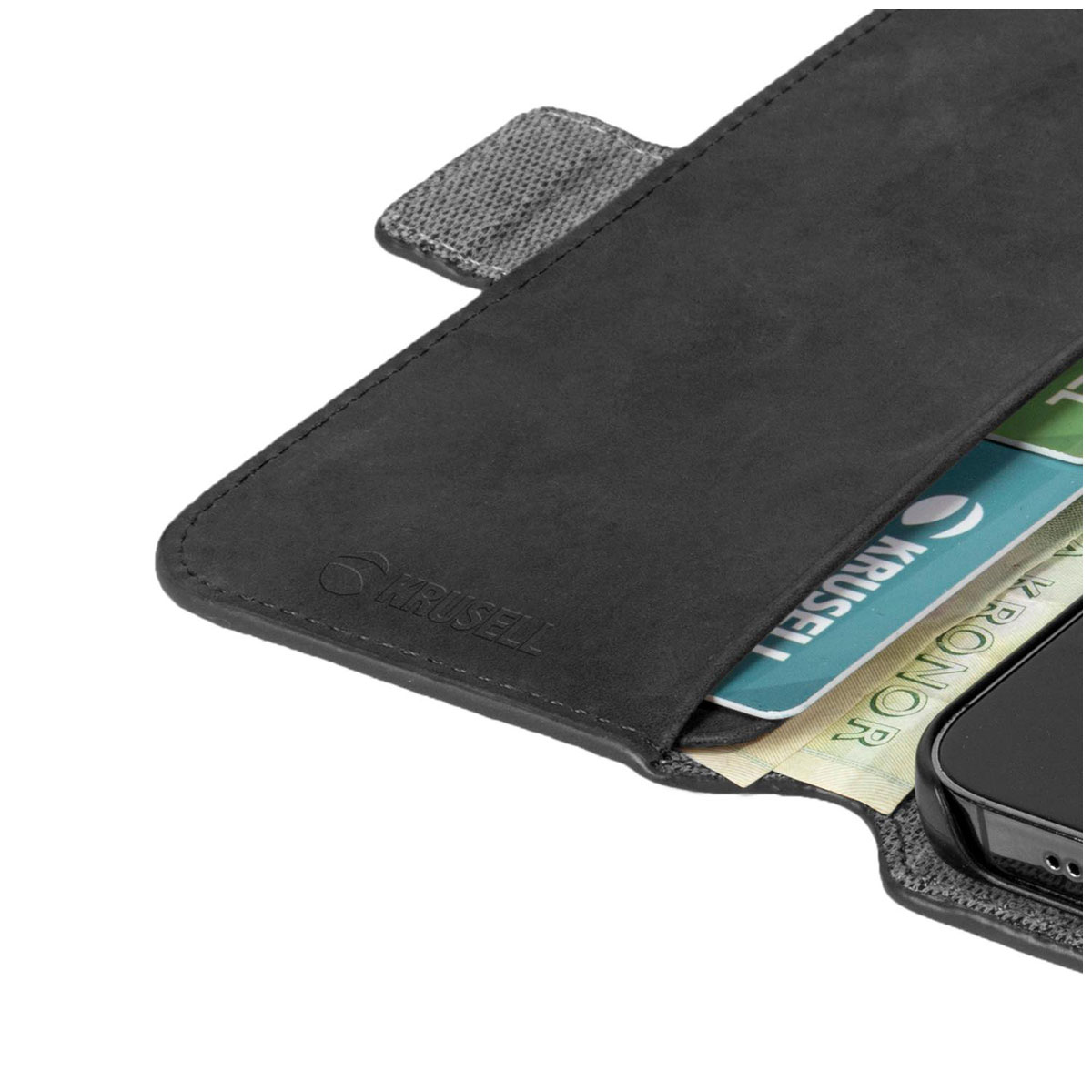 Kaitseümbris kaanega Leather PhoneWallet, Apple iPhone 13 Pro, naturaalsest nahast, must, Krusell - Image 4