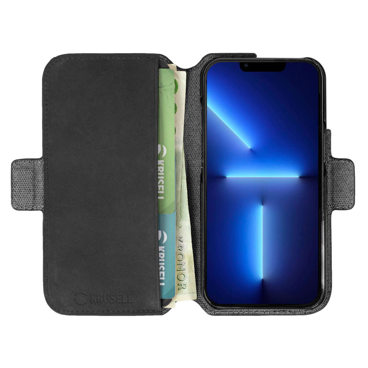 Kaitseümbris kaanega Leather PhoneWallet, Apple iPhone 13 Pro, naturaalsest nahast, must, Krusell - Image 5