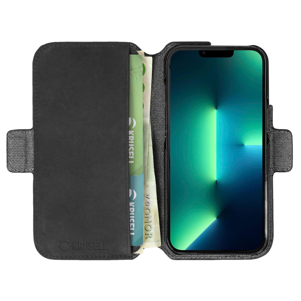 Kaitseümbris kaanega Leather PhoneWallet, Apple iPhone 13 Pro Max, naturaalsest nahast, must, Krusell - Image 5