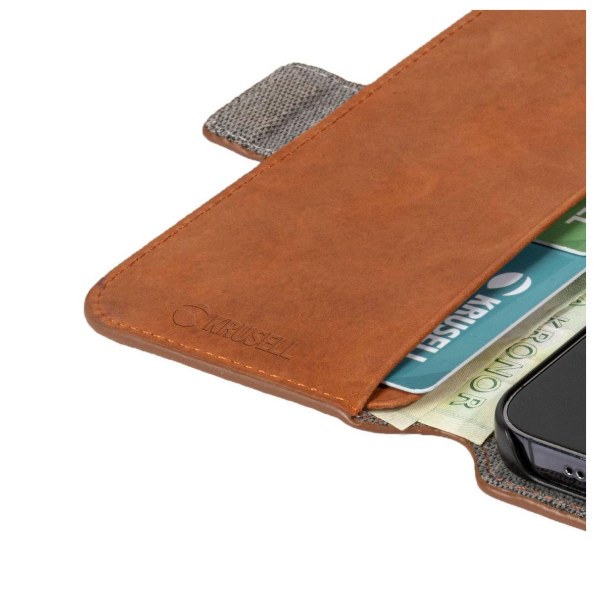 Kaitseümbris kaanega Leather PhoneWallet, Apple iPhone 13, naturaalsest nahast, konjakipruun, Krusell - Image 5