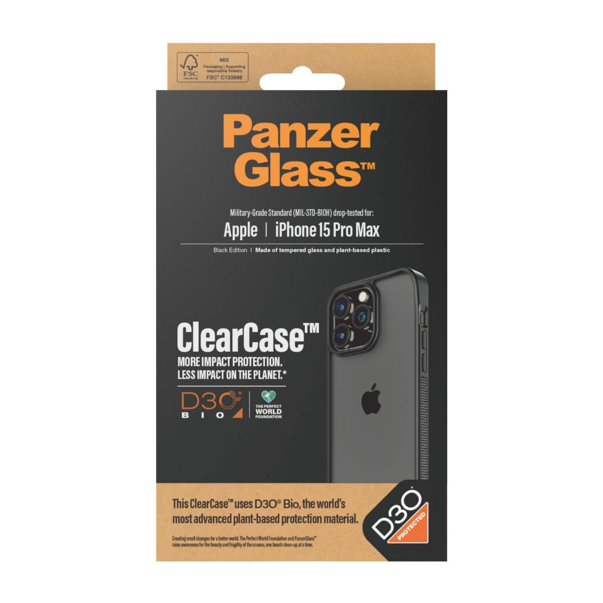 Kaitseümbris ClearCase D3O, Apple iPhone 15 Pro Max, läbipaistev musta äärega, klaasist tagaküljega, PanzerGlass - Image 3
