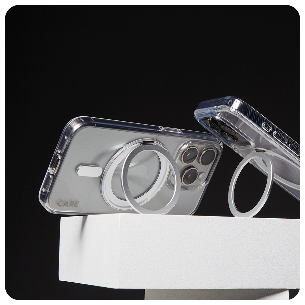 Kaitseümbris tugijalaga KickStand MagSafe, Apple iPhone 16, läbipaistev hõbedase MagSafe ringiga, CARE by PanzerGlass - Image 5